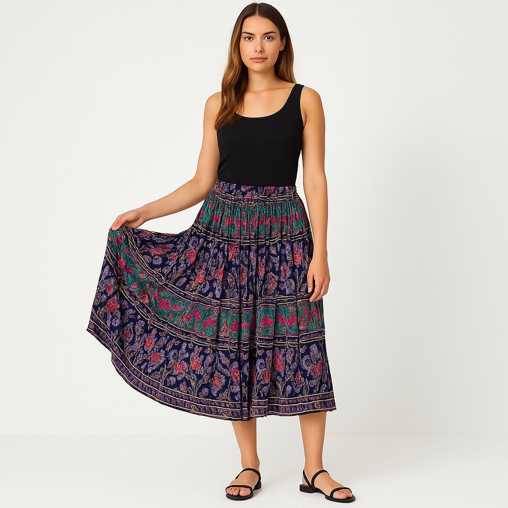 AUSTIN HARRIS x VINTAGE 90s sheer broomstick Colorful Patterned Women's Skirt‎ M
